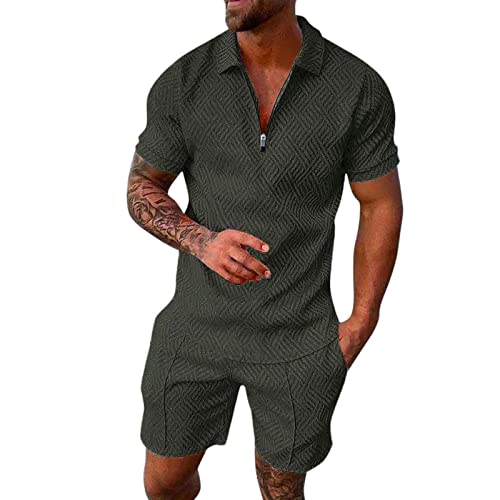 Trainingsanzug für Herren Sommer Sportanzug 2 Teiliges Outfit Sports Set Kurzarm T-Shirts + Kurze Hose Sets Freizeitanzug Männer Business Polo Hemd mit Sporthose Tracksuit Herren von CAUYDY