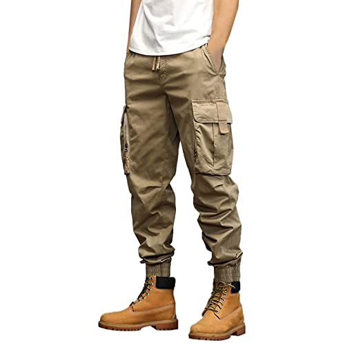 Wander Cargohose Herren,Cargo Hose Herren Lange Regular Fit Freizeithose Baumwolle Einfarbig Arbeitshose Loose Casual Cargohose mit Taschen Freizeithose Vintage Sporthose Trekkinghose für Männer Stree von CAUYDY