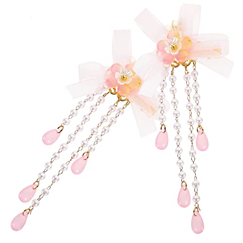 CAXUSD Haarschmuck 2st Quaste Haarspange Haarspangen Für Damen Vintage Blumen Haarnadel Haarspange Mit Quasten-tropfen Haarnadel Fransenband Kostüm Rosa Schleife Kind von CAXUSD