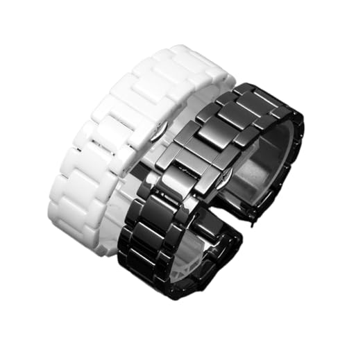 LQXHZ 14mm 16mm 18mm 20mm 22mm Hochwertige Silberne Uhrenschnalle Und Weiße Keramik-Uhrenarmbänder For Männer Und Frauen (Color : Black, Size : 20mm) von LQXHZ