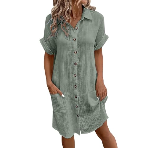 2024 Musselin Kleid Damen Falten Leinen Kleider Revers Style Freizeit Kleid mit Taschen Luftige Sommerkleid Long Knopfleiste Knielang Strandkleid Einfarbig Komfortabel Boho Blusenkleid 2024 Musselin Kleid Damen Falten Leinen Kleider Revers Style Freizeit Kleid mit Taschen Luftige Sommerkleid Long Knopfleiste Knielang Strandkleid Einfarbig Komfortabel Boho Blusenkleid von CCOOfhhc