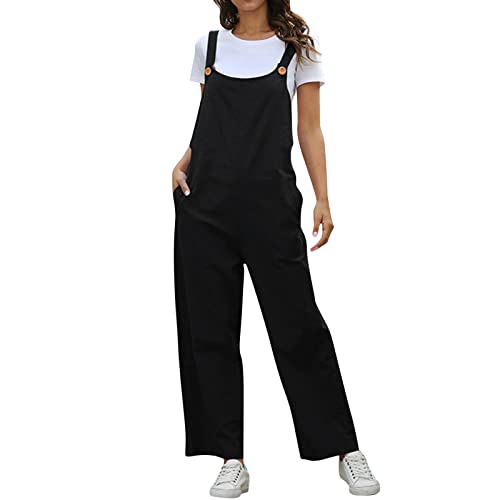 CCOOfhhc Damen Latzhose Sommer Jumpsuit Baggy Retro Lässige Overall Wide Leg Baggy Latzhosen Trägerhose Große Größen Vintage Leinenhose Leinen Strampler Locker Lang Latzhose von CCOOfhhc