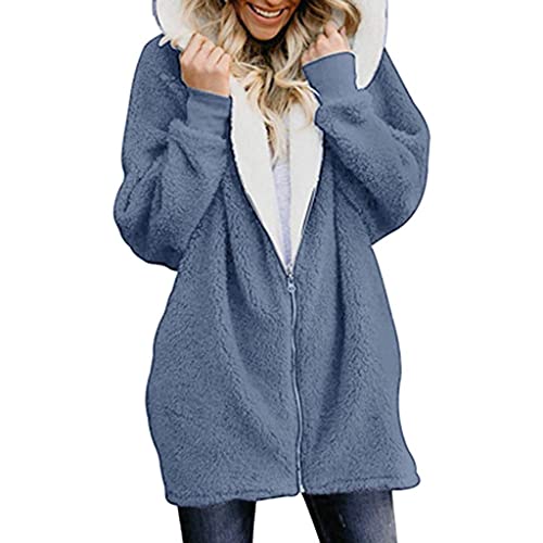 CCOOfhhc Fleecejacke Damen Lang mit Kapuze Plüschjacke Große Größen Fleecemantel Warm Teddy-Fleece Übergangsjacke Reißverschluss Herbst Winter Sweatjacke Fleece Mantel Cardigan Oversize von CCOOfhhc