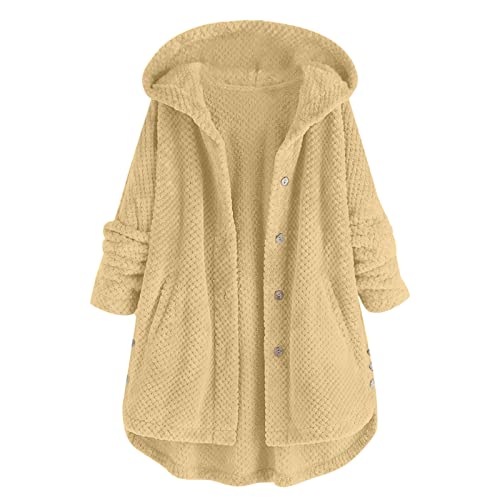 CCOOfhhc Fleecejacke Damen Lang mit Kapuze Plüschjacke Große Größen Fleecemantel Warm Teddy-Fleece Übergangsjacke Reißverschluss Herbst Winter Sweatjacke Fleece Mantel Cardigan Oversize von CCOOfhhc