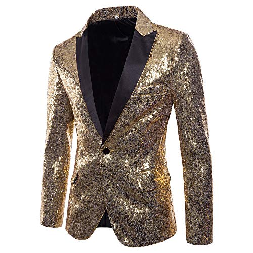 CCOOfhhc Herren Pailletten Sakko Gold Glitzer Blazer Sportlich Anzüge Smokingjacke Tanzkostüm Outerwear Mantel Zirkus Frack Herrenjacke Sakko Gold Anzugjacke Einfarbig Anzugjacken von CCOOfhhc