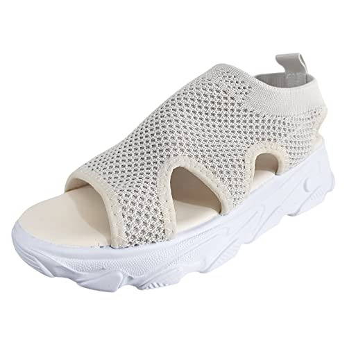 CCOOfhhc Sandalen Damen Sommer Bequem Hallux Damensandalen Bequem Sommersandaletten Flache Mesh Sandals Flach Plateau Walking Sandaletten Klettverschluss Super Fly Woven Sandale von CCOOfhhc