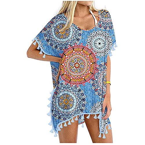 CCOOfhhc Strandurlaub V-Ausschnitt Kaftan Quaste Sommerkleid Kimono Damen Lang Strand Freizeit Strandponcho XXL Cover Up Strandkleid Sommer Knielang Boho Locker Poncho Coverups Bademode Longshirt von CCOOfhhc