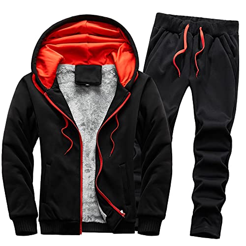 CCOOfhhc Trainingsanzug Herren Mit Kapuze Slim Fit Männer Jogginganzug Gefüttert Freizeitanzug Fitness Jogging Sportanzug Tracksuit Hose Hoodie Hausanzug 2 Teiliges Set Winter Warm Joggingsuit von CCOOfhhc