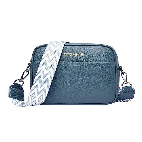 Crossbody Bag Damen, Kleine Umhängetasche Damen Breiter Gurt, PU Leder Handtasche Damen mit Abnehmbarem Schultergurt,Handytasche zum Umhängen, Umhängetasche Damen Klein Moderne Taschen (Blue) von CCOOfhhc