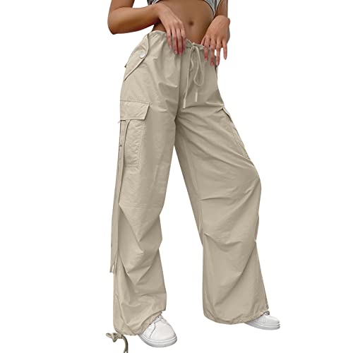 Damen High Waist Y2K Baggy Cargo Hose Boyfriend Sportlich Loose Casual Cargohose Teenager Mädchen Aesthetic Weites Bein Arbeitshosen Elastische Taille E-Girl Leichte Hosen Streetwear von CCOOfhhc