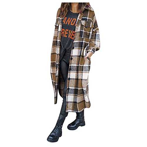 Flanellhemd Damen Oversize Hemdjacke Kariert Lang Mantel Freizeit Shacket Große Größen Langarmshirt Hemdbluse Boyfriend Plaid Locker Blusenshirt Freizeithemd Button-down Lässig Outwear Karohemd Blusen von CCOOfhhc