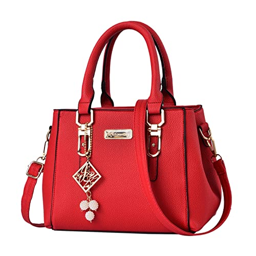 Handtaschen Damen Lederimitat Umhängetasche Designer Taschen Hobo Taschen Frau Schule Büro Arbeit Aktentasche Henkeltasche PU Leder Viele Fächer Arbeitstasche Schultertasche Tote Shopper (Red) von CCOOfhhc