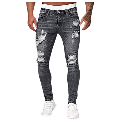 Herren Jeans Hose Slim Fit Denim Blaue graue Lange Jeanshose für Männer Coole Jungen weiße Stretch Freizeithose Cargo Chino Sommer Winter Basic Schlicht Design Röhrenjeans von CCOOfhhc