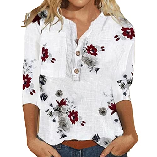 Oberteil Damen Sommer Elegant Teenager Mädchen Elegantes Tshirt Große Größen Locker T-Shirt Oberteile Freizeit 3/4 Arm Tops Bluse Tunika Langarm Frühling Herbst Langarmshirt Blusentops Blusenshirt von CCOOfhhc