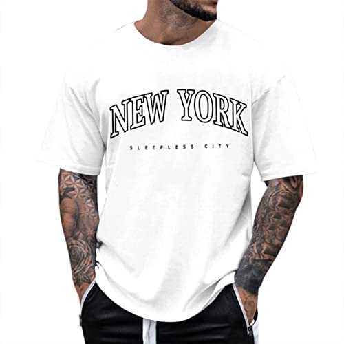 Oversized Tshirt Herren Kurzarm Rundhals Lose Sommer Oberteile Mode T-Shirt mit Los Angeles Grafik Kreativen Buchstaben Vintage Drucken Streetwear Sport Casual Lang Tops von CCOOfhhc