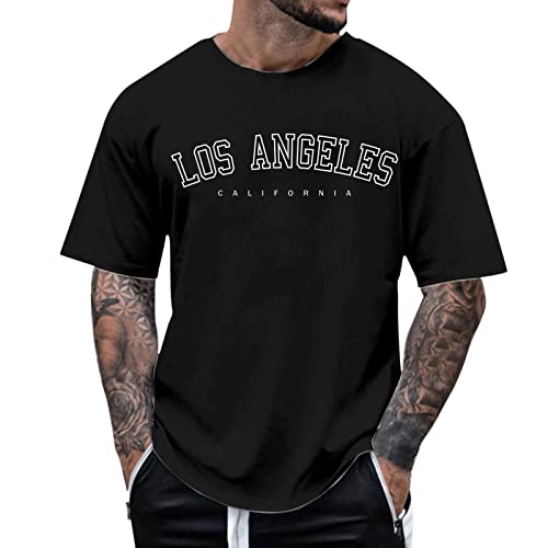 Oversized Tshirt Herren Kurzarm Rundhals Lose Sommer Oberteile Mode T-Shirt mit Los Angeles Grafik Kreativen Buchstaben Vintage Drucken Streetwear Sport Casual Lang Tops von CCOOfhhc