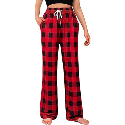 Schlafanzughose Damen Lang Flanell Sporthose Bequeme Winter Weich Freizeithose Karierte Mode Weites Bein Blickdicht Soft Schlafanzug Pyjama Lässig für Frauen Elastischen Bund Nachtwäsche Pyjamahose von CCOOfhhc