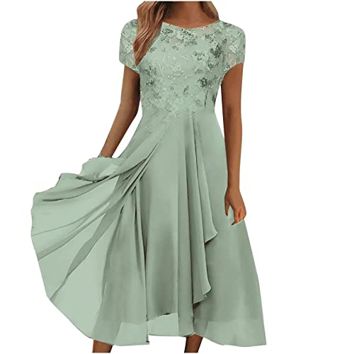 Strandkleid Midi Damen Sommer Blumendruck Elegant Leicht Cocktailkleid Freizeitkleid Blümchenkleid Vintage Strand Lässige Locker Kleider Blumenkleid Midi Kurzarm High Waist Boho Sommer Blusenkleid von CCOOfhhc