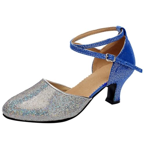 Tanzschuhe Damen Silber Glitzer, Riemchenpumps Tango Latein Moderne Tanzschuhe Glitzer Cha-Cha Tanzen Performance Absatz Soziale Tanzschuhe Party Walzer Professionelle Standard Hochzeit Sandale von CCOOfhhc