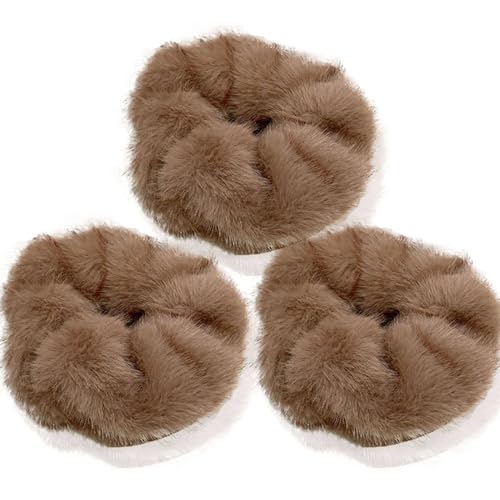 CCYXFB 3 Stück Groß Plüsch Haargummis Für Winter, Haargummi Ohne Beschädigung, Weiche Dicke Haarband Mädchen, Haarschmuck Damen-Khaki-A von CCYXFB