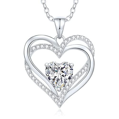 CDE Kette Damen Herzkette 925 Sterling Silber Geburtsstein Halsketten Schmuck Herz Anhänger Weihnachten Valentinstag Muttertags Geschenk Hochzeit Jubiläum Geburtstag Frau Freundin Mama von CDE