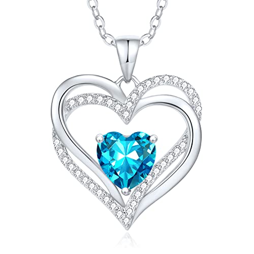 CDE Kette Damen Herzkette 925 Sterling Silber Geburtsstein Halsketten Schmuck Herz Anhänger Weihnachten Valentinstag Muttertags Geschenk Hochzeit Jubiläum Geburtstag Frau Freundin Mama von CDE