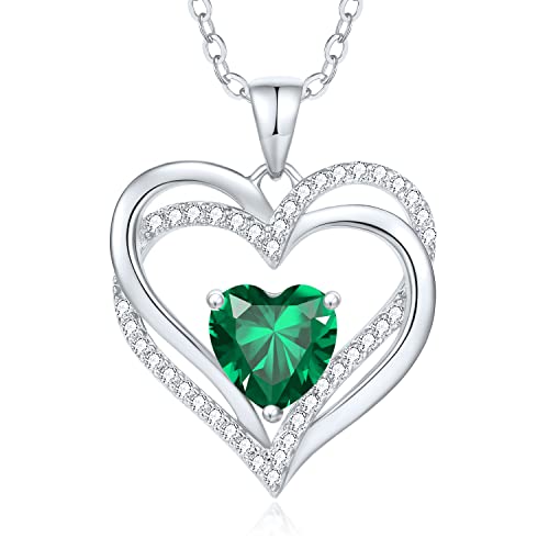 CDE Kette Damen Herzkette 925 Sterling Silber Geburtsstein Halsketten Schmuck Herz Anhänger Weihnachten Valentinstag Muttertags Geschenk Hochzeit Jubiläum Geburtstag Frau Freundin Mama von CDE