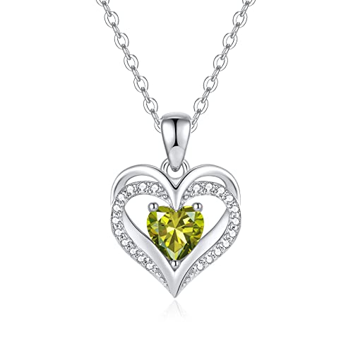 CDE Kette Damen Herzkette 925 Sterling Silber Geburtsstein Halsketten Schmuck Herz Anhänger Weihnachten Valentinstag Muttertags Geschenk Hochzeit Jubiläum Geburtstag Frau Freundin Mama von CDE