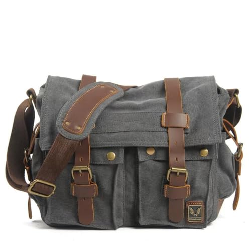 Postman Bag Umhängetasche Aufbewahrungstasche Vintage Wasserdicht Motorradtasche Outdoor Crossbody Tasche Herren Computertasche, Grau von CDJBHW