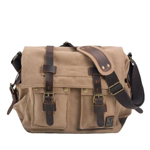 Postman Bag Umhängetasche Aufbewahrungstasche Vintage Wasserdicht Motorradtasche Outdoor Crossbody Tasche Herren Computertasche, Khaki von CDJBHW