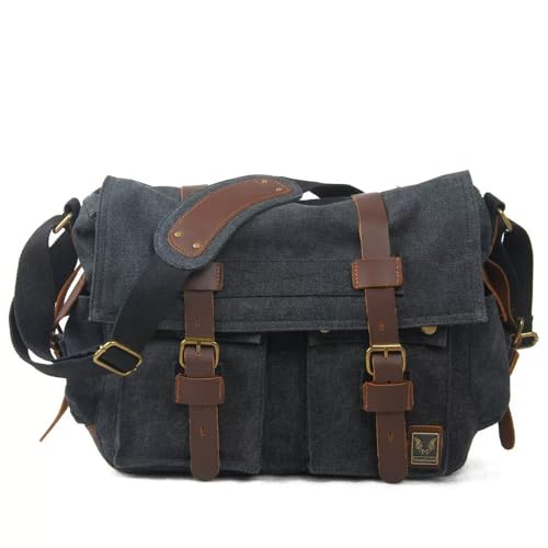 Postman Bag Umhängetasche Aufbewahrungstasche Vintage Wasserdicht Motorradtasche Outdoor Crossbody Tasche Herren Computertasche, Schwarz von CDJBHW