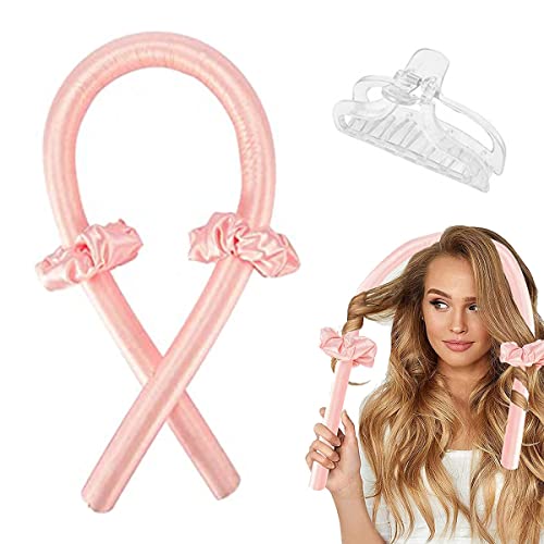 Heatless Curling Rod Stirnband, Seidenhaar Lockenwickler, Schaum Heatless Hair Curler, Lazy Curler Set für langes mittleres Haar, Schlaf über Nacht Weiches Stirnband für Mädchen und Frauen (Rosa) von Lerkely