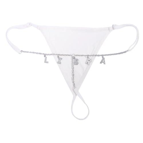 CECE&COLE Sexy Benutzerdefinierter Damen-Tanga Mit Buchstaben, Personalisierter Pool-Party-Bikini Mit Individuellem Namen, DIY-Taille Für Frauen, Körperschmuck, Geschenke, Weiß, Einheitsgröße von CECE&COLE