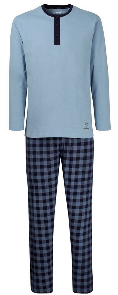 CECEBA Schlafanzug CECEBA Pyjama Herren geknöpft Serafino Schlafanzug Sleep blau kariert von CECEBA