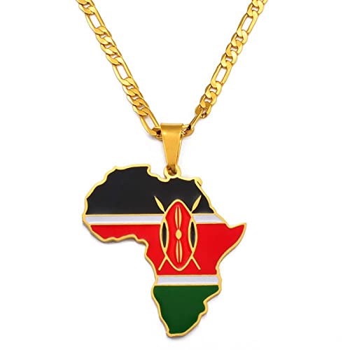 CECECOLEPansr Kenia Flagge Afrika Karte Anhänger Halskette Retro Modeschmuck Charme Geometrisches Muster Land Grenze Hip-Hop Pullover Kette Für Damen Herren Geschenk,Kenia,45Cm(17.7 Zoll) von CECECOLEPansr