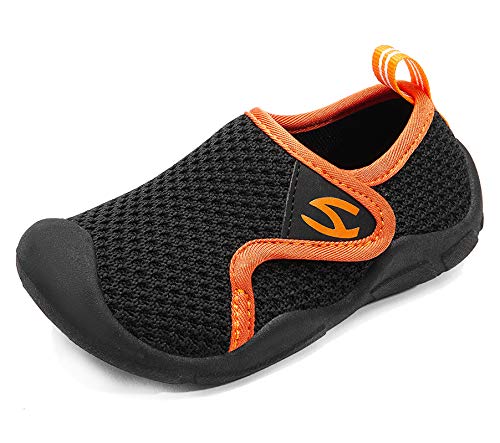 CELANDA Hausschuhe Kinder Jungen Mädchen rutschfeste Leichte Pantoffeln Kleinkinder Hüttenschuhe Weiche Atmungsaktive Lauflernschuhe Babys Bequeme Slippers Schwarz Orange 25 EU von CELANDA