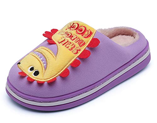 CELANDA Hausschuhe Kinder Jungen Winter Plüsch Pantoffeln Mädchen Wärme Weiche Hausschuhe rutschfeste Cartoon Dinosaurier Hüttenschuhe Violett 28/29 EU (Herstellergröße: 200) von CELANDA