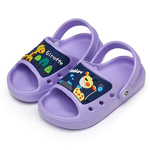 CELANDA Kinder Badelatschen Jungen Mädchen Badeschlappen Cozy Slides rutschfeste Schwimmbad Strand Badeschuhe Sommer Flache Hausschuhe Violett Gr.28/29 EU von CELANDA