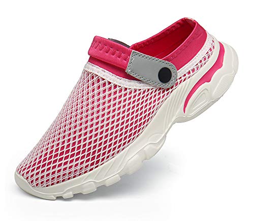 Unisex Clogs Hausschuhe Herren Damen Pantoletten Sommer Mesh Sabot Beach Sandalen Atmungsaktiv Gartenschuhe mit rutschfest Weiche Sohle Pink Gr.41 von CELANDA