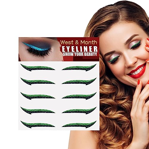 Aufkleber Eyeliner Glitzer | 5 Paar sofort selbstklebende Eyeliner-Schablonen mit Glitzer,Aufkleber-Eyeliner-Werkzeug, Make-up-Eyeliner-Aufkleber, geflügelte Eyeliner-Schablone für Cenrf von CENRF