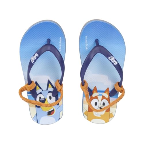 Kinder Flip Flops von Bluey - Blau, Weiß und Orange - Größe 24/25 - Hergestellt aus 100% EVA - Finger Flip Flops - Bluey und Bingo Print - Original Produkt entworfen in Spanien von CERDÁ LIFE'S LITTLE MOMENTS