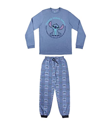 CERDÁ LIFE'S LITTLE MOMENTS Herren Stitch Winter Schlafanzug Lang Baumwolle 100% -Zusammenpassende Familien Pyjama-Offizielle Disney Lizenz, Blau, L von CERDÁ LIFE'S LITTLE MOMENTS
