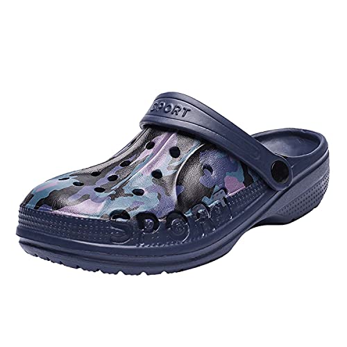 CERYTHRINA Jungen Clogs Tarnmuster Sommer Strand Badeschuhe Pantoffeln Pantoletten Atmungsaktiv Hausschuhe Latschen rutschfeste Slippers mit Cartoon für Jungen Mädchen Blau 31 von CERYTHRINA