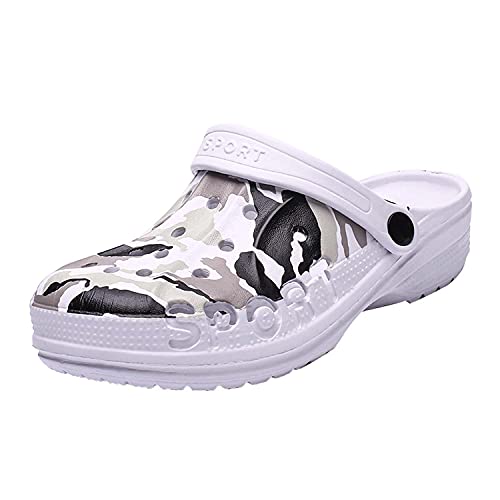 CERYTHRINA Jungen Clogs Tarnmuster Sommer Strand Badeschuhe Pantoffeln Pantoletten Atmungsaktiv Hausschuhe Latschen rutschfeste Slippers mit Cartoon für Jungen Mädchen Weiß 40 von CERYTHRINA