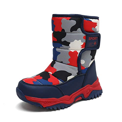 CERYTHRINA Kinder Schneestiefel Warm Gefütterte Snowboots für Jungen Mädchen Winterschuhe Klettverschluss Outdoor Stiefel blau rot 28 von CERYTHRINA