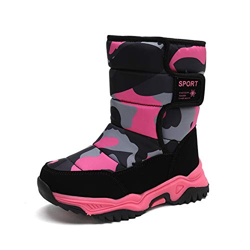 CERYTHRINA Kinder Schneestiefel Warm Gefütterte Snowboots für Jungen Mädchen Winterschuhe Klettverschluss Outdoor Stiefel pink 28 von CERYTHRINA