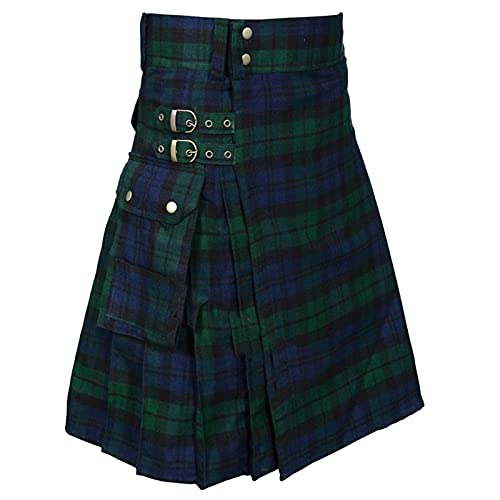 CEWIFO Schottischer Kilt Rot Kariertem Patchwork Mittelalterliche Schottland Faltenröcke Klassischer Schnitt Schottischer Kilt Regular Streetwear Herren Scottish Skirt Punk Atmungsaktive von CEWIFO