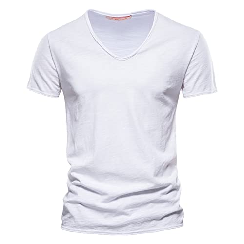 Stickereien Herrenmode lässig einfarbig Baumwolle V-Ausschnitt Kurzarm T-Shirt Top Spaghetti Tops Rückenfrei11061 von CEWIFO