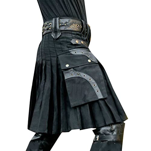 glattem Reißverschluss Schottische Hybrid-Tartan-Utility-Kilts Atmungsaktive Gestreift Slim Klassischer Schnitt Retro Rock Outwear ReißVerschluss Punk Vintage von CEWIFO