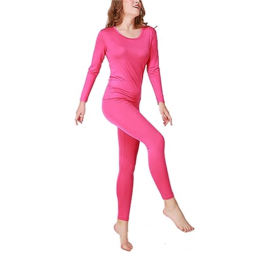 CFlong Damen Thermounterwäsche Set, Thermo Oberteil Und Unterwäsche In Übergröße, Warme Winter Langarm T-Shirt Unterhosen Für Damen, Warme Winter Basisschicht Oberteile Und Leggings (Rosenrot,6XL) von CFlong